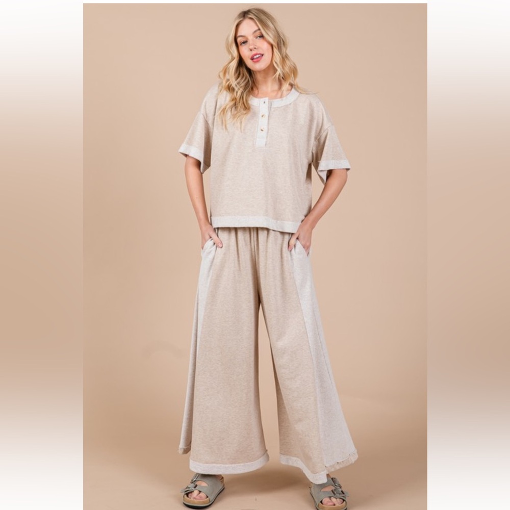 Boho Knit Raw Edge Top and Pants Set